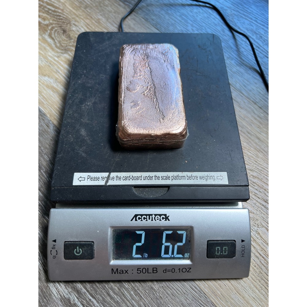Copper Bullion Bar Unisex 2lb 6oz Copper Hand Poured Textured Ingot